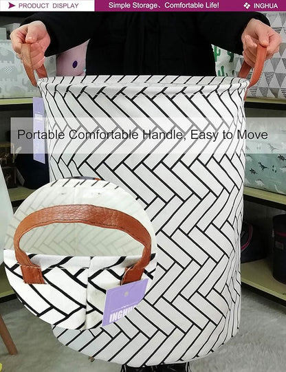 Laundry Hamper Large Canvas Fabric Lightweight Storage Basket/Toy Organizer/Dirty Clothes Collapsible Waterproof for College Dorms, Boys and Girls Bedroom,Bathroom(Weave)