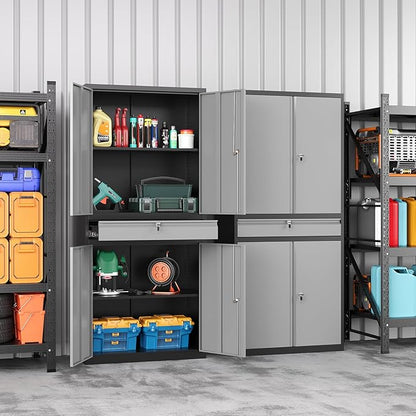 Metal Storage Cabinet with Drawer, Garage Storage Cabinet with Locking Doors and Adjustable Shelves for Garage, Home Office,Warehouse