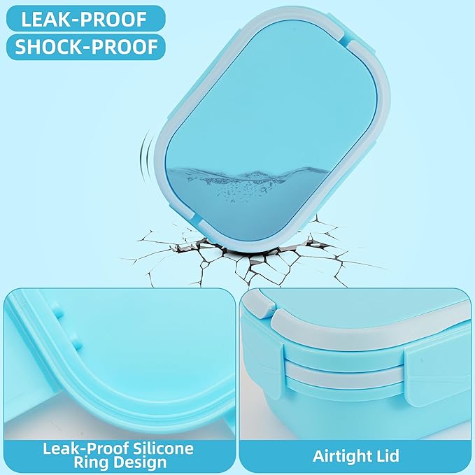 Leakproof Lunch Box, Drop-Proof Bento Box for Kids & Adults, BPA-Free Lunch Containers with Sleek Handles & Utensils, Microwave & Dishwasher Safe (Blue)