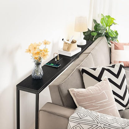 63" Console Table with Power Outlet, Narrow Sofa Table, Industrial Entryway Table with USB Ports, Behind Couch for Entryway, Hallway, Foyer, Living Room, Black CTHB16E01