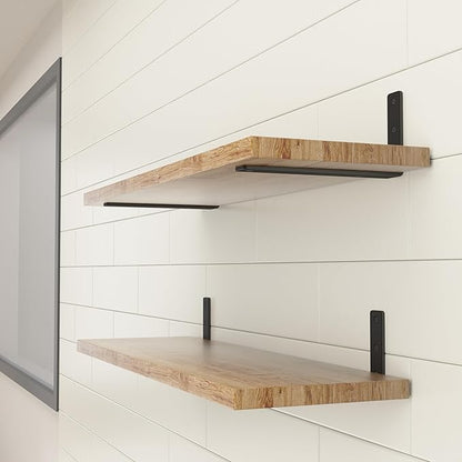 6-Pack 12 Inch Heavy Duty Shelf Brackets, Premium Floating L Bracket for Wall, Kitchen, Mantel Shelves Support | Quarter Inch (1/4") Thick | Black Powder Coated Steel