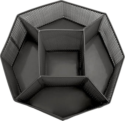 Annova Mesh Desk Organizer Rotate with 5 Compartments Spinning Tidy Candy/Pen Holder Office, Art Supply, Storage, Classroom, Home (Black)