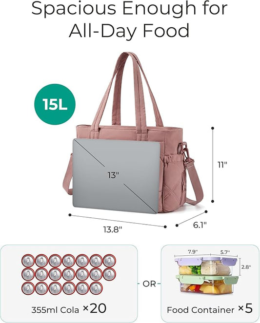 BAGSMART Lunch Bag Women Large Lunch Box Insulated Tote Bag with Multi-Pockets Quilted Puffy Tote for Work, Outdoors