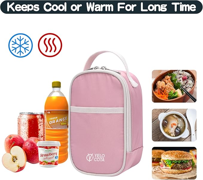 Small Insulated Lunch Bag- Snack Bag- Mini Cooler Bag with Handle for Travel,Work,School(Storage Space below 20oz)- Also Suitable for Pairing with Food Jar
