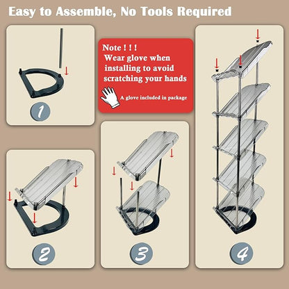 2 Pack Sloping Narrow Shoe Rack 5 Tiers - Free Standing Vertical Shoes Racks for Small Spaces and Corner, Shoe Storage Organizer for Entryway, Tall Slim Shoe Shelf Cabinet for Shoes and Boots