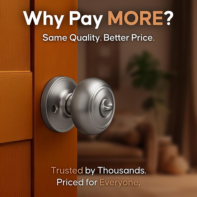 Copper Creek Colonial Privacy Interior Door Knob – ANSI Grade-3 Certified, Modern Heavy Duty Handle, Easy Install and Reversible for Bedroom, Bathroom and Closets – Satin Stainless (1 Pack)