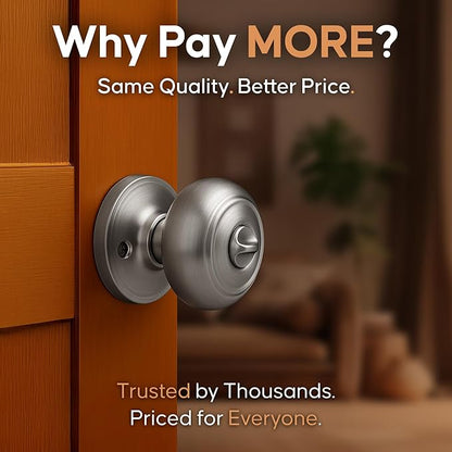 Copper Creek Colonial Privacy Interior Door Knob – ANSI Grade-3 Certified, Modern Heavy Duty Handle, Easy Install and Reversible for Bedroom, Bathroom and Closets – Satin Stainless (1 Pack)