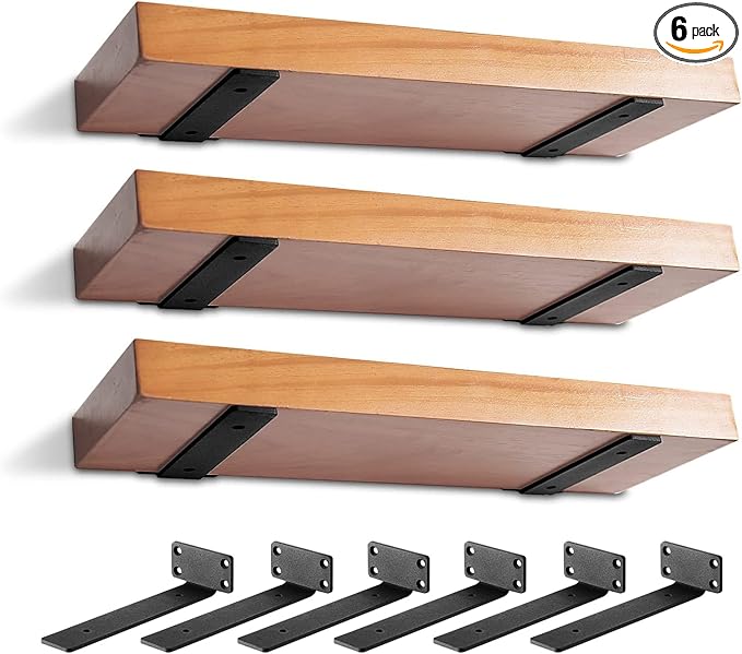 6 Pack Heavy Duty Shelf Brackets 14 inch, Floating Shelf Brackets(1/5”-Thick)