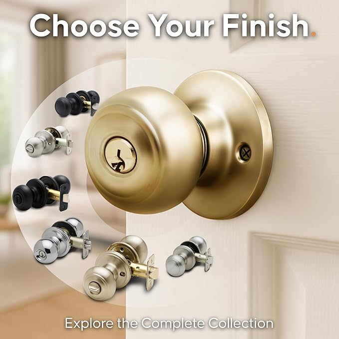 Copper Creek Colonial Entry Door Knob – Keyed Entry Handle with Lock and Key, ANSI Grade-3 Certified, DIY-Friendly Install for Interior and Exterior Entrance Doors – Polished Brass (1 Pack)