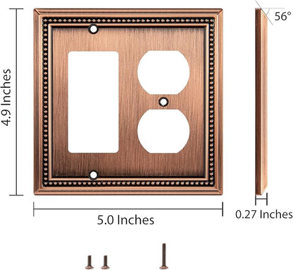 Henne Bery Sunken Pearls Heavy Duty Decorative Wall Plate Switch Plate Outlet Cover (Decorator/Duplex, Antique Copper)