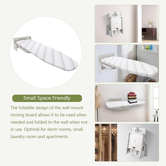 Wall-Mounted Ironing Board, 180° Swivel Retractable Ironing Board w/Cover 38.7" x 11.8" Clothes Ironing Table for Small Spaces, Laundry Room, Home