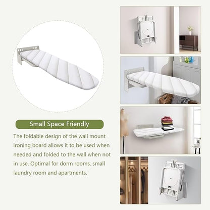 Wall-Mounted Ironing Board, 180° Swivel Retractable Ironing Board w/Cover 38.7" x 11.8" Clothes Ironing Table for Small Spaces, Laundry Room, Home