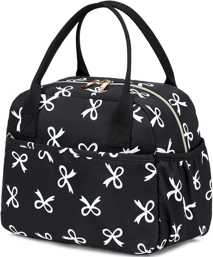 CAMTOP Lunch Box for Women Men Insulated Lunch Bag Lunch Tote Bag Leakproof Thermal Cooler Large Capacity for Travel Work School Picnic (White Bow)