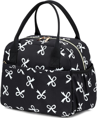CAMTOP Lunch Box for Women Men Insulated Lunch Bag Lunch Tote Bag Leakproof Thermal Cooler Large Capacity for Travel Work School Picnic (White Bow)