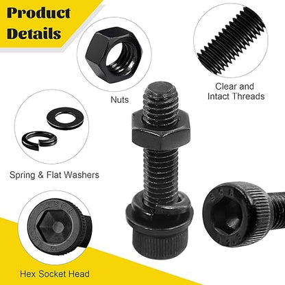 480PCS M4 Screws Assortment Kit, M4x6/8/12/16/20/30 mm Hex Socket Head Cap Bolts, Nuts & Washers Set, 12.9 Grade Alloy Steel Black Zinc Plated M4 Screw Assorted Kit for 3D Printer, DIY, Repairs