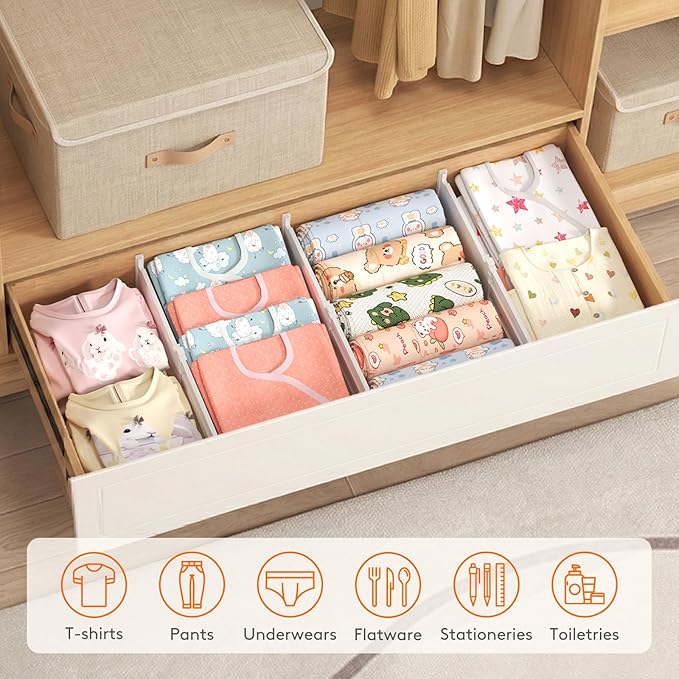 Lifewit 6" High 5 Pack Deep Drawer Dividers, 11.5-18.5" Expandable Clothes Divider for Drawers, Adjustable Dresser Drawer Organizers, White Drawer Separators for Dresser, Kitchen, Clothing