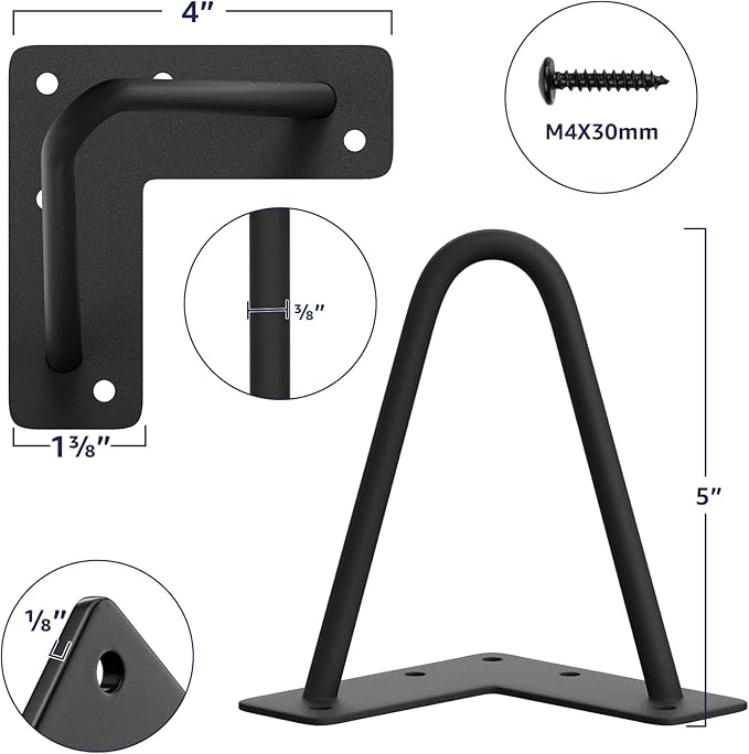SMARTSTANDARD 5 Inch Heavy Duty Hairpin Furniture Legs, Metal Home DIY Projects for TV Stand, Sofa, Dresser with Rubber Floor Protectors Black 4PCS