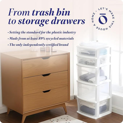 HOMZ 5-Drawer Storage Cart, Clear Plastic Drawers, 14.25" Wide Medium, White Frame - Organizing Drawer Containers for Home, Bathroom, Bedroom, Office, and Classroom