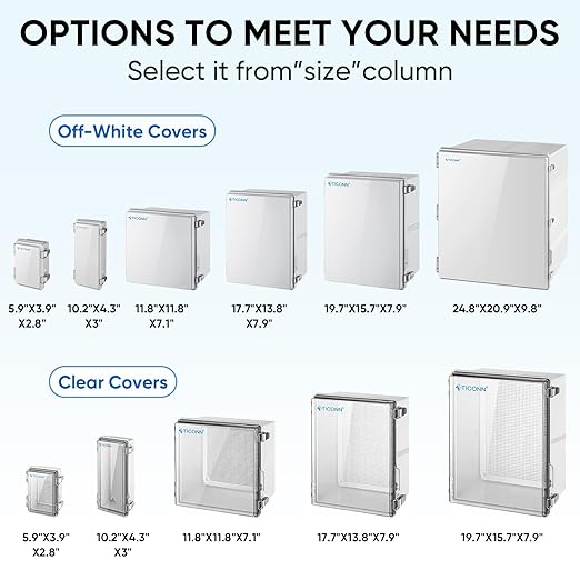 TICONN Outdoor Electrical Box Waterproof, Junction Box IP67 ABS Plastic Enclosure with Hinged Cover with Mounting Plate, Wall Brackets, Cable Glands (Off-White, 19.7"x15.7"x7.9")