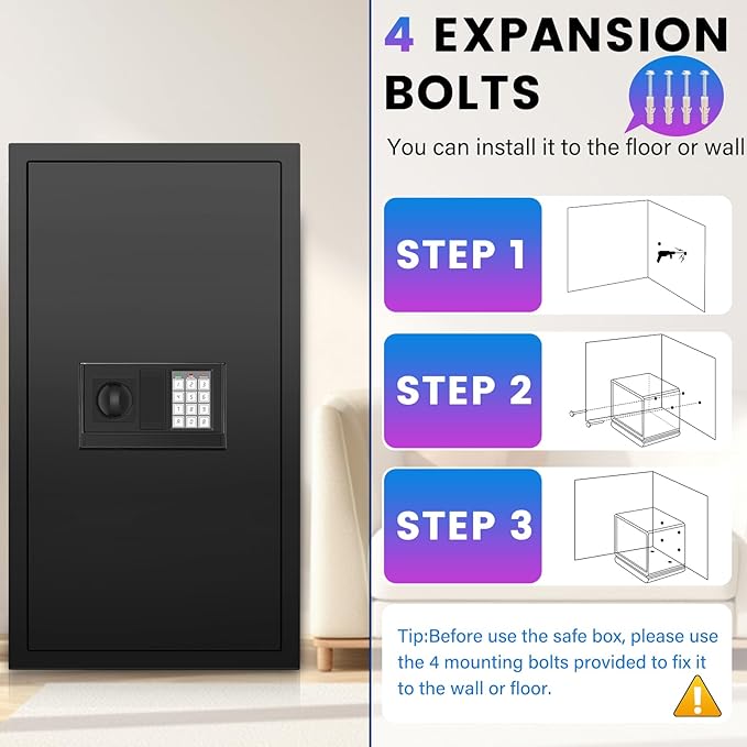 [27.57''] Tall Safe Box, Home Safe with Fireproof Waterproof Bag, 6.0 Cuft Anti-Theft Digital Security Lock Box with Smart Alert System, Removable Shelf, Mute Function, Document Safes for Jewelry