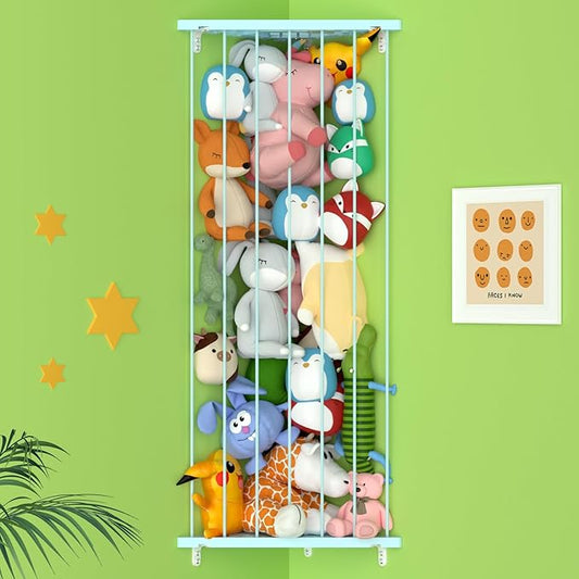 Stuffed Animal Storage Shelf Organizer(Patented) - Corner Stuffed Animal Holder Length Adjustable - Wall Plush Storage for Nursery Playroom Bedroom Kids Room (Macaroon Blue, Standard)