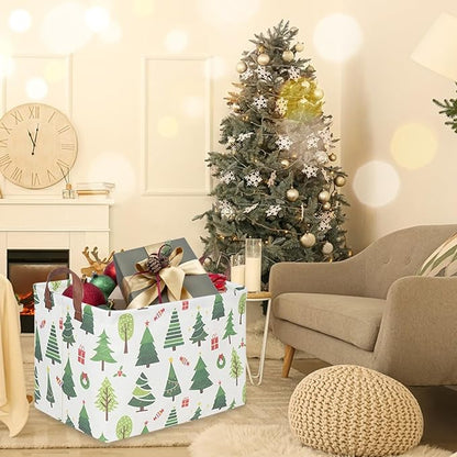Rectangle Christmas Basket,Nursery Hamper,Waterproof Laundry Hamper,Collapsible Canvas Laundry Basket,Toy Organizer,Kids Room Decor,Gift Basket(woodland)