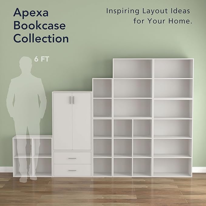 Homes: Inside + Out Apexa 6-Cube Storage Organizer Shelves, Stackable Wood Bookcase Fits Cubby Bins for Organization, Dorm Teen Room Decor & Home Office, White