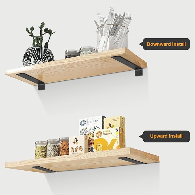 Floating Shelf Brackets 8 inch, Heavy Duty Wall Shelf Bracket 4 Pack for Shelves Support, Hidden Metal L Brackets with Mounting Hardware (1/5'' Thick)