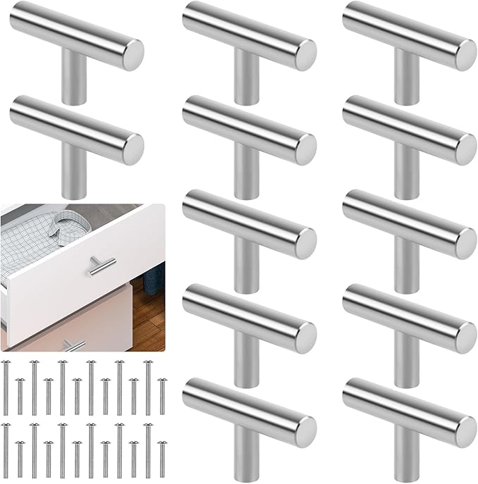 Romeda 12 Pack Silver Cabinet Knobs, 2in Single Hole Cabinet Hardware with Screws 1in & 1.5in, Drawer Pulls (Silver) for Kitchen Bedroom Bathroom Furniture