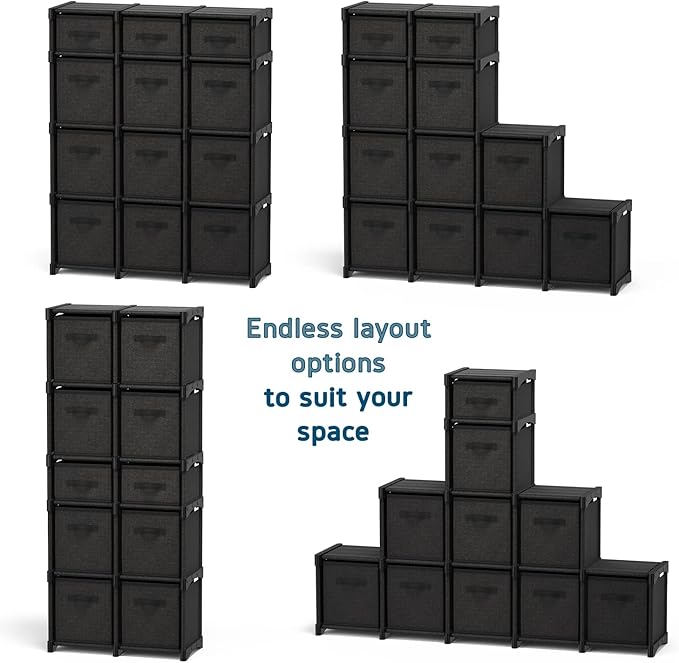 6-Cube Fabric Storage Organizer Shelf for Bedroom, Playroom and More - Sturdy DIY Cubbies Shelves in Black