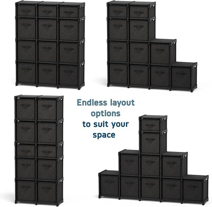 6-Cube Fabric Storage Organizer Shelf for Bedroom, Playroom and More - Sturdy DIY Cubbies Shelves in Black