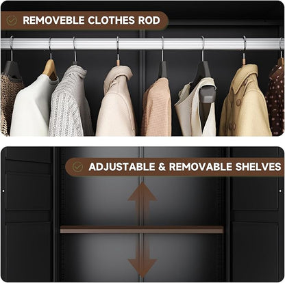Letaya Metal Wardrobe Cabinets with 2 Drawers,71" Tall Armoire Wardrobe Closet with Doors and Shelves,Large Coat Closet Cabinet with Hanging Rod,Clothing Storage Cabinets for Bedroom,Home Office