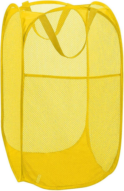 Mesh Pop up Laundry Hamper, Foldable Clothes Hamper Laundry Basket for Rooms, Apartment, College Dorm or Travel, Yellow