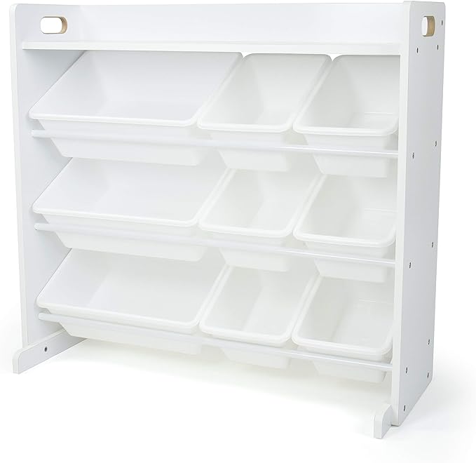 Humble Crew Toy Storage Organizer with Top Shelf and 9 Removable Bins, White/White – Toddler Bookshelf with Toy Organizer - Modern Toy Rack Ideal for Kids' Rooms, Playrooms, and Nurseries