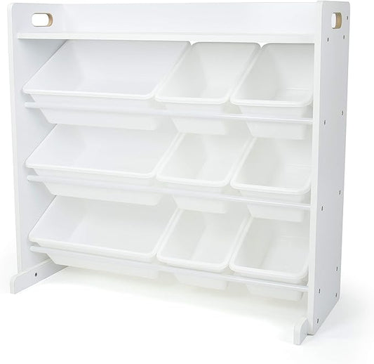 Humble Crew Toy Storage Organizer with Top Shelf and 9 Removable Bins, White/White – Toddler Bookshelf with Toy Organizer - Modern Toy Rack Ideal for Kids' Rooms, Playrooms, and Nurseries