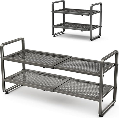 SNTD Shoe Rack - Expandable Shoe Organizer for Closet, Adjustable Metal Shoe Shelf Storage, Stackable Long Shoe Stand Holder for Garage, Entryway, Door Entrance (Grey, 2-Tier)