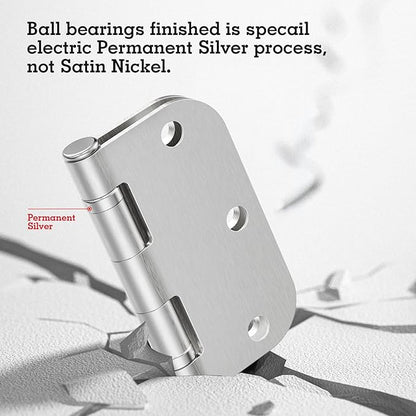 30 Pack Ball Bearing Satin Nickel Door Hinges 3.5 Inch 5/8"Radius Round Squeak Free Interior 3-1/2"Flat Bifold Standard Bedroom Indoor for Doors 3 ½" House Home Decor Improvement Accessories Hardware