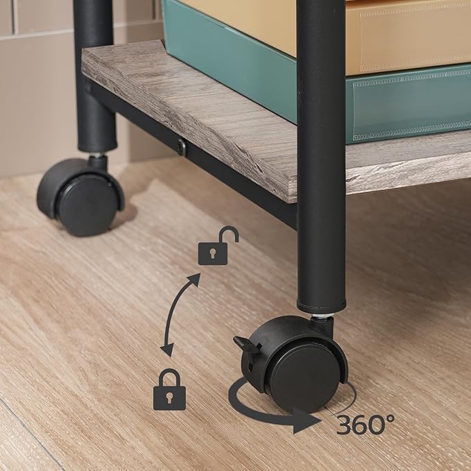 HOOBRO Printer Stand, 2-Tier Industrial Under Desk Printer Cart with Shelf, Mobile Heavy Duty Storage Rack on Wheels for Home, Office, Grey and Black BG02PS01G1