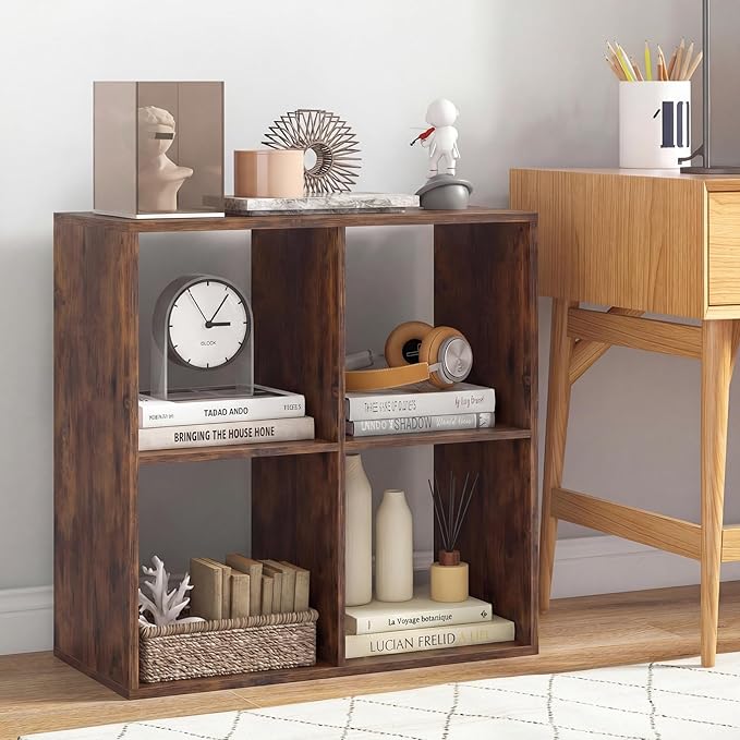 Giantex 4-Cube Bookcase, Cubby Bookshelf w/Back Guardrail & Anti-Tipping Kits, 6-Tier Freestanding Storage Organizer with Shelves, Open Back Display Rack for Living Room, Bedroom, Study