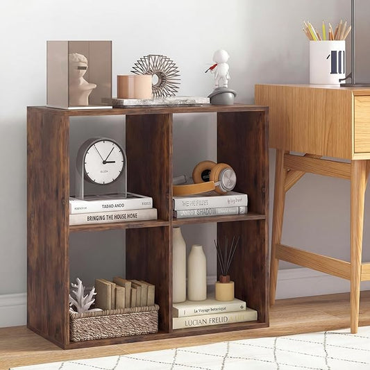 Giantex 4-Cube Bookcase, Cubby Bookshelf w/Back Guardrail & Anti-Tipping Kits, 6-Tier Freestanding Storage Organizer with Shelves, Open Back Display Rack for Living Room, Bedroom, Study