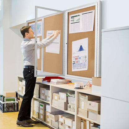 INNOVART Enclosed Bulletin Board 72”x48”, Lockable Cork Noticeboard with Aluminum Frame, Outdoor Enclosed Bulletin Board Weatherproof, Wall Display Case with Swing-Open Door Information Cabinet