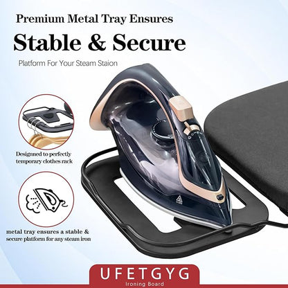 Ironing Board, Metal Panel Iron Board |43" X 13" W/with Iron Rest | Full Metal Construction| Height Adjustable | Heat & Scorch Resistant Fabric | Anti-Skid Feet | Heavy Duty| Easy to Fold