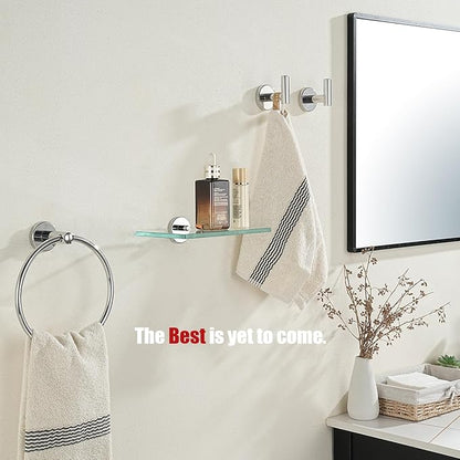 JQK Bathroom Glass Shelf Chrome, Tempered Glass Shower Storage 8 by 5 inches, 304 Stainless Steel Polished Chrome Wall Mount 2 Pack, TGS101L8-CH-P2