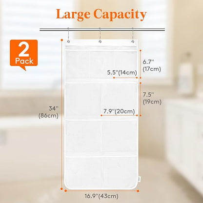 Lifewit Mesh Shower Caddy, 9 Pockets Hanging Shower Organizer with Quick Drying Mesh, Portable Space Saving Bathroom Organizer to Hold Soap, Shampoo and Cruise Ship Essentials, White, Large - 2 Pack