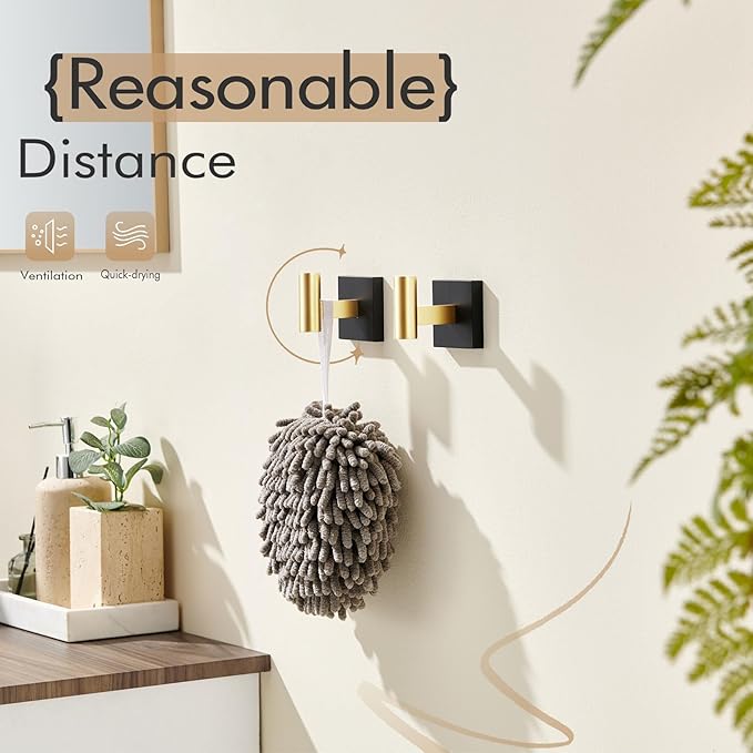 KOKOSIRI Robe Hooks for Bathrooms Towel Hook Wall Mounted Coat Hooks, Bathroom Hardware 2 Pack Black with Gold Stainless Steel B1013GDK-P2