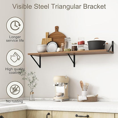 Fun Memories 40 Inch Floating Shelves, 12 Inch Deep Wall Shelf, 40 x 12 Floating Shelf Set of 2, Wood Floating Shelf Wall Mounted, Large Kitchen Living Room Bedroom Storage Shelves, Walnut