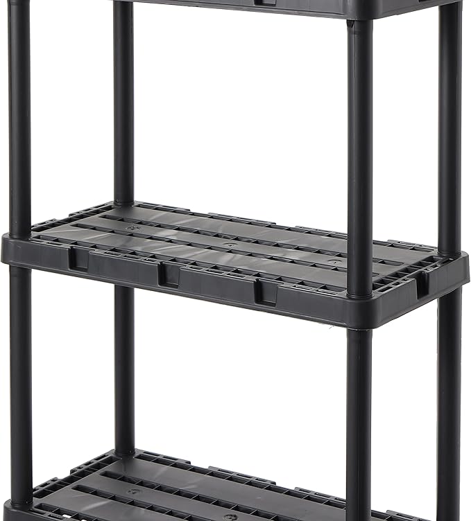 Gracious Living 3 Pack Light Duty Storage Shelves, Knect-A-Shelf 4-Shelf Ventilated Shelving Rack Organizer for Home, Garage, Basement & Laundry, Black