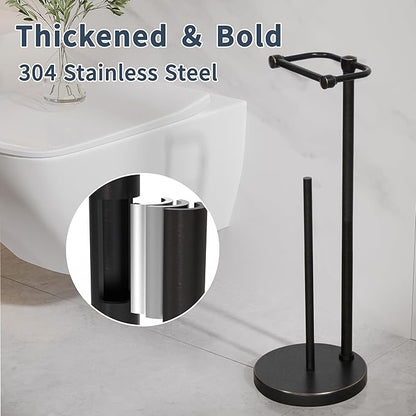 Toilet Paper Holder Stand, Post Pivoting Design Free Standing Toilet Paper Holder with Storage for 4 Rolls, 304 Stainless Steel Tissue Holder with Reserve, Heavy-Duty Base (Oil Rubbed Bronze)