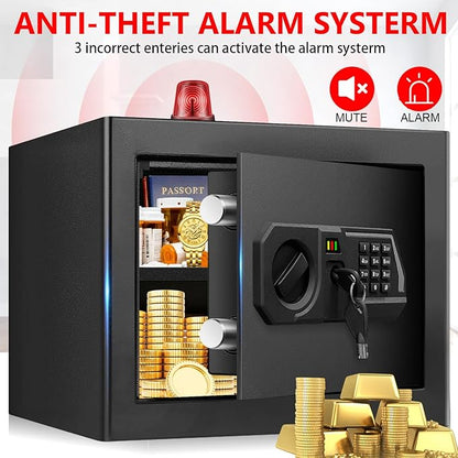 1.3 Cub Small Safes for Home Use Fire and Water Proof, Digital Security Box Fireproof Safe Box with Combination Lock, Smart Alarm System and Removable Shelf, Personal Safe for Home Documents Valuables
