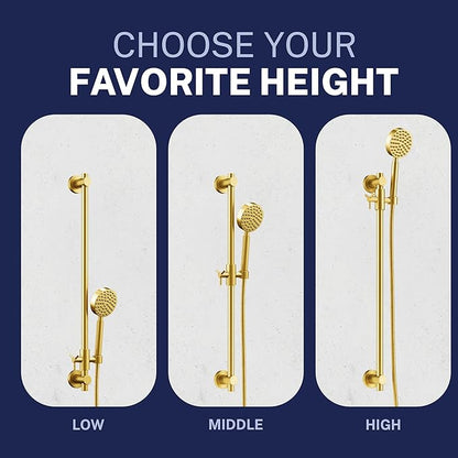 HammerHead Showers® Solid Metal 27.5 Inch Shower Slide Bar for Hand Held Shower Heads, Brushed Gold | Adjustable Height Showerhead with Hose Rail System | Easily Adjust Height & Angle of Handshower